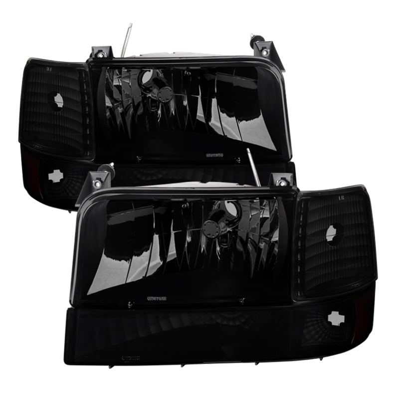 SPYDER Xtune Ford F150 92-96 Headlights w/Corner Bumper 6pcs Amber- Black Smoked HD-JH-FB92-SET-AM-BSM 9030314