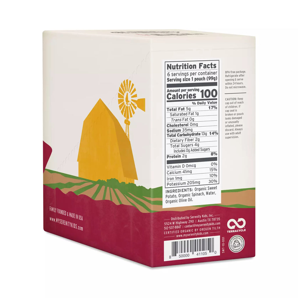 Serenity Kids Spinach & Sweet Potato Puree Pouch, 3.5 oz, Pack of 6