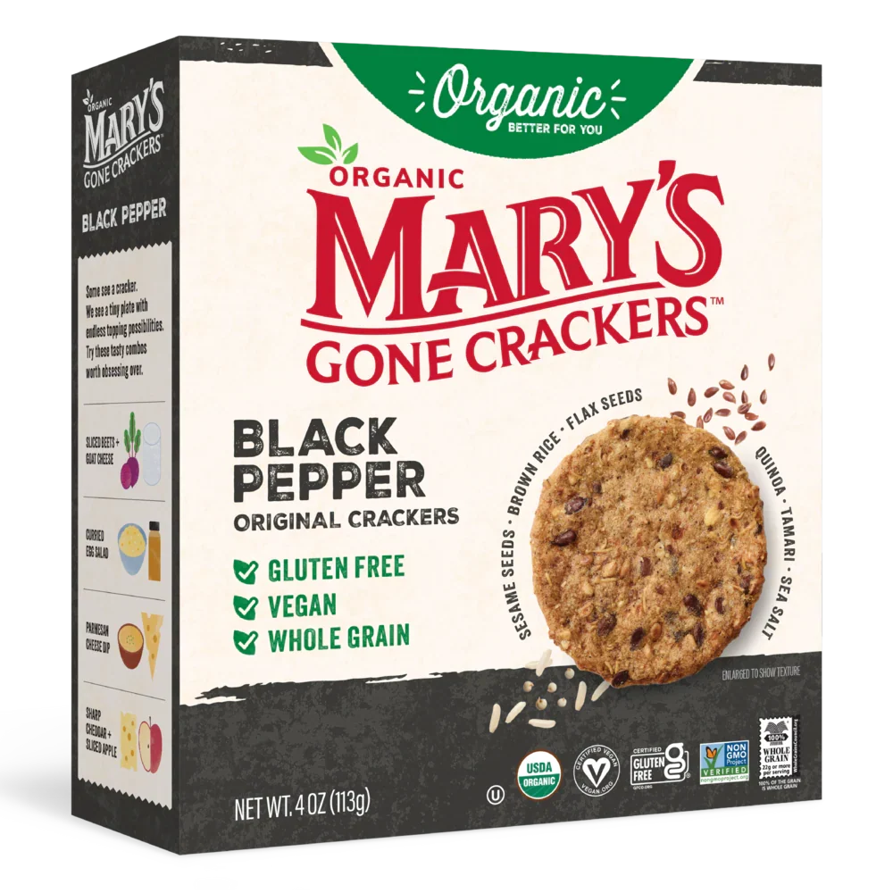 Mary's Gone Crackers Black Pepper Seed Crackers - Case of 6 Boxes (4 oz Each) Organic Gluten-Free