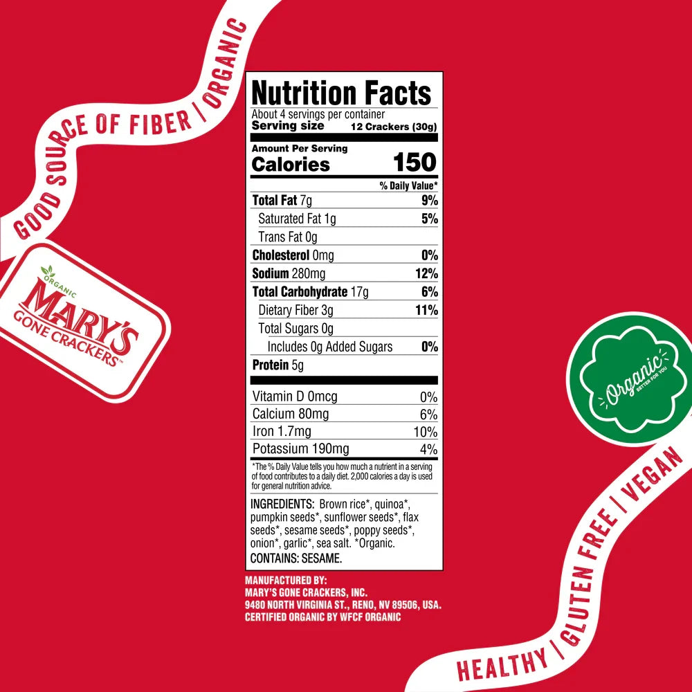 Mary's Gone Crackers Everything Super Seed Crackers - Case of 6 Boxes (4 oz Each) Organic Gluten-Free