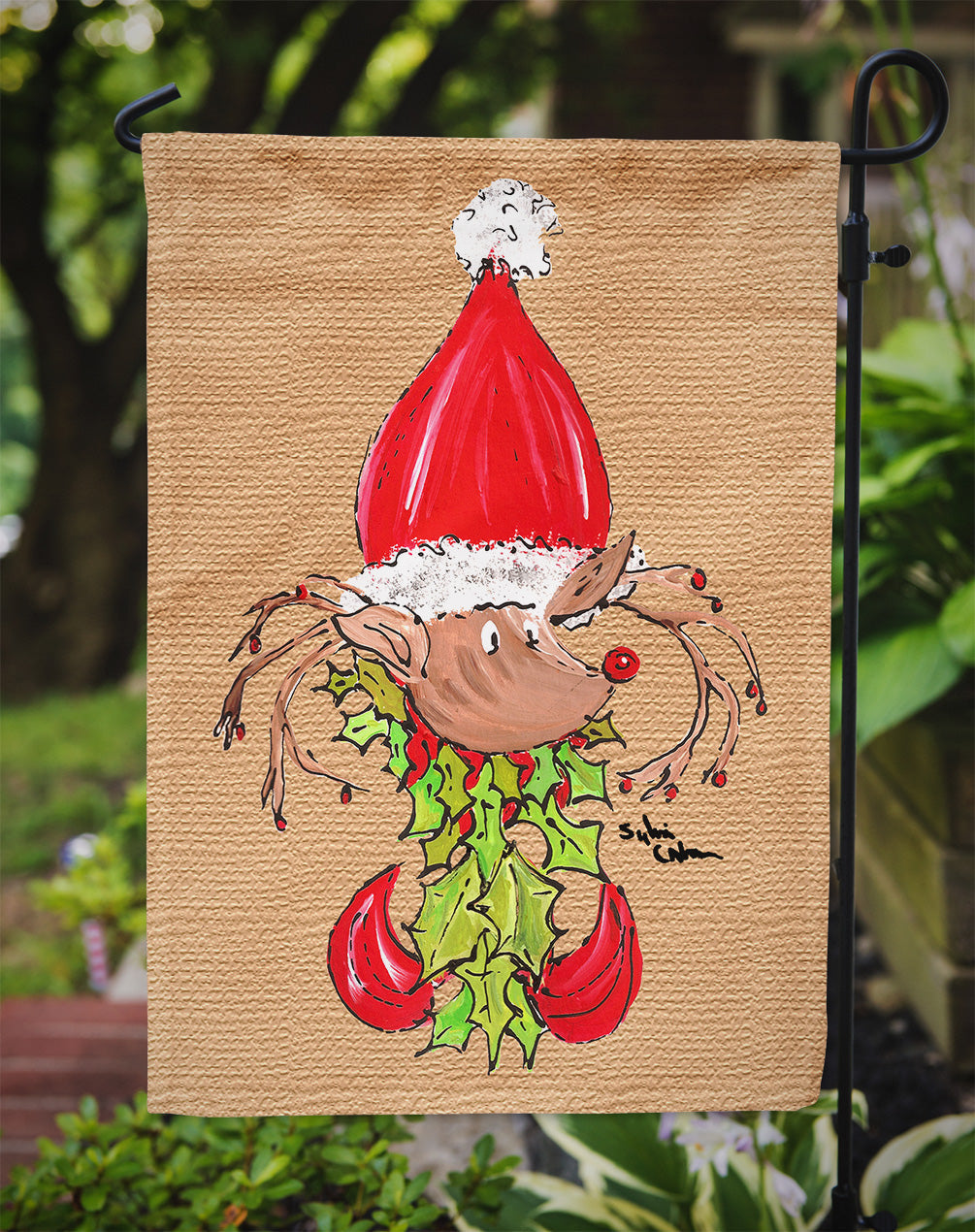 Christmas Reindeer Fleur de lis Garden Flag Mailbox Decorative Yard Banner Outside Patio Artwork for Flower Beds, Garden Size, Multicolor