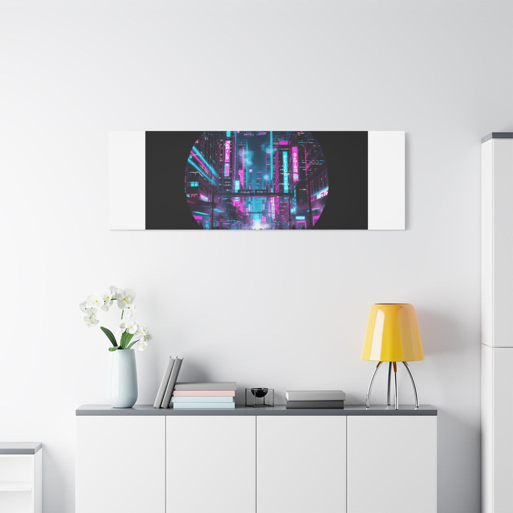 Neon Cyberpunk Cityscape Canvas | synthwave skyline, future city art