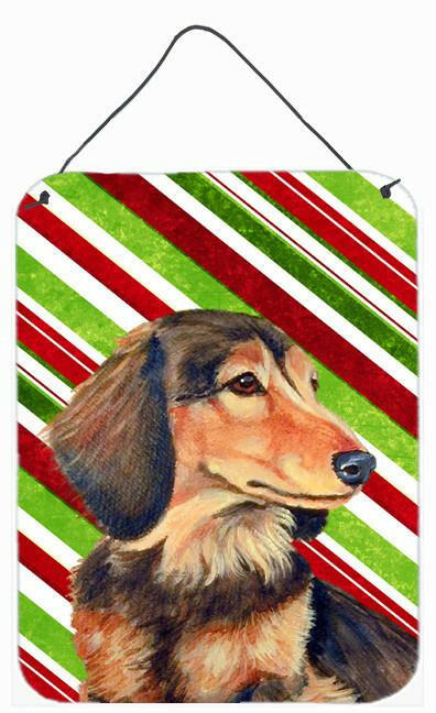 Dachshund Candy Cane Holiday Christmas Wall or Door Hanging Prints Aluminum Metal Sign Kitchen Wall Bar Bathroom Plaque Home Decor Front Door Plaque, 12x16, Multicolor