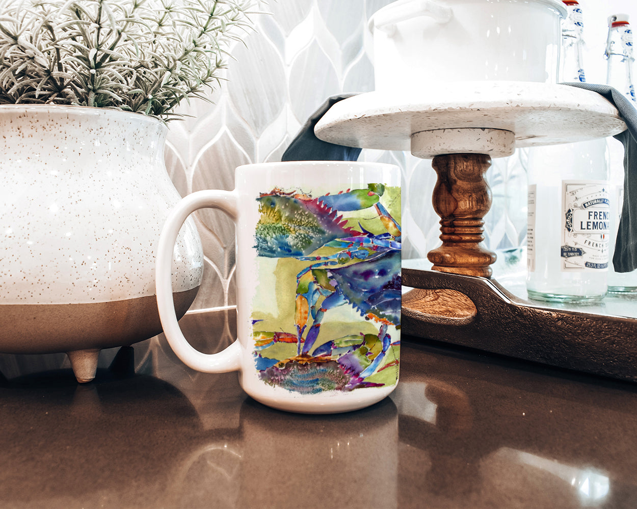 Crab All Over Ceramic Coffee Mug 15 oz Decorative Large C Handle Mug Cup for Tea, Cocoa Hot Chocolate