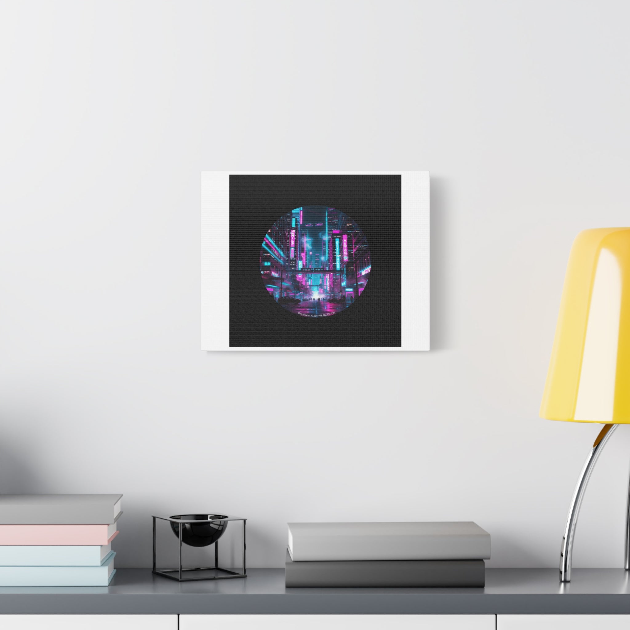 Neon Cyberpunk Cityscape Canvas | synthwave skyline, future city art