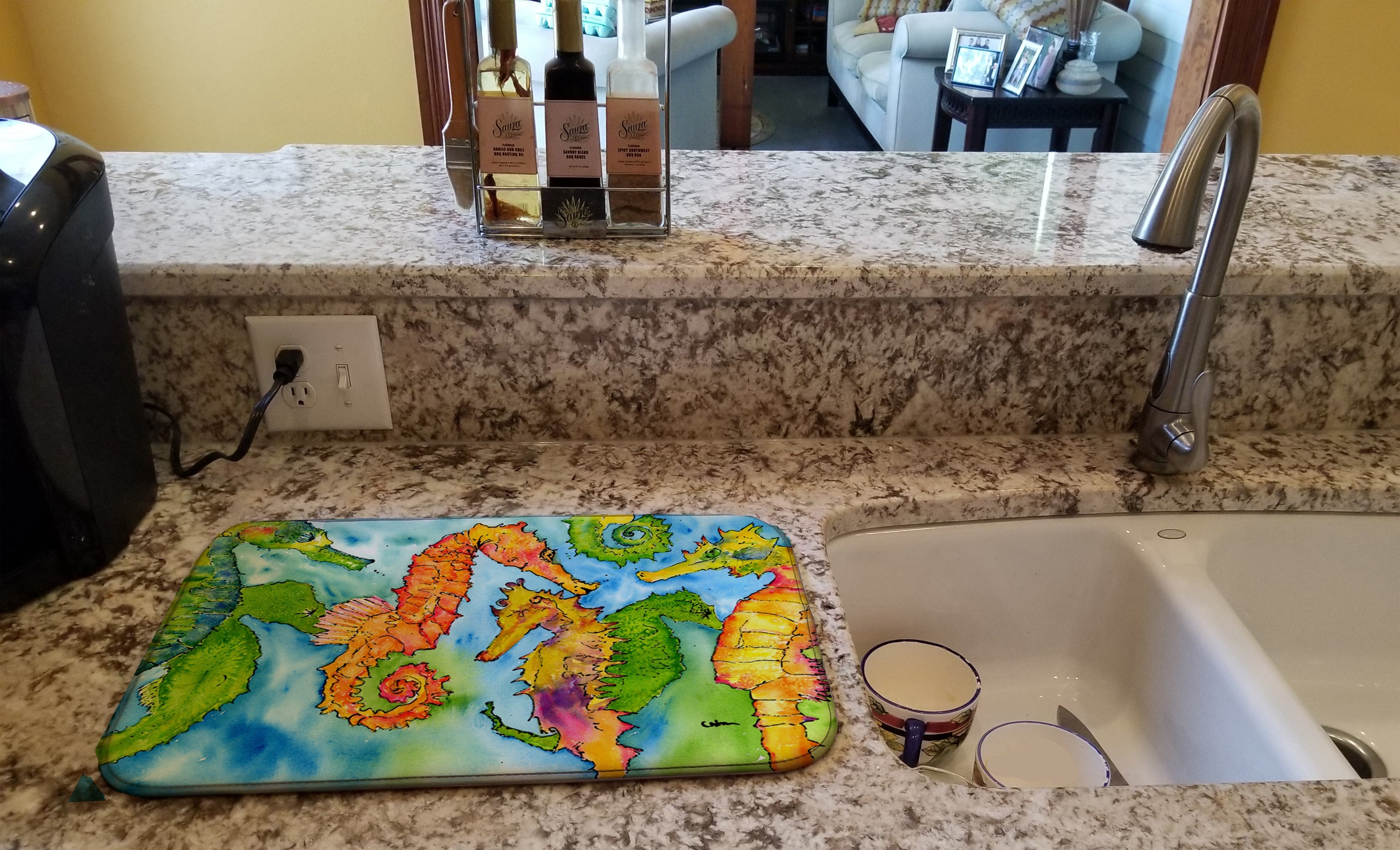 Seahorse Dish Drying Mat Absorbent Dish Drying Mat Pad for Kitchen Counter Dish Drainer Mat for Countertop, 14 x 21", Multicolor
