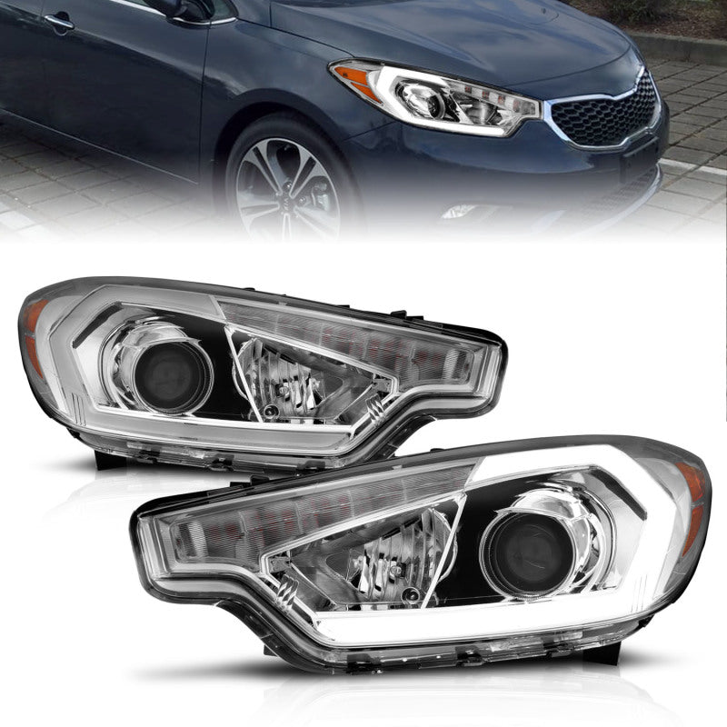 ANZO 2014-2016 Kia Forte Projector Headlights w/ Light Bar Chrome Housing 121561