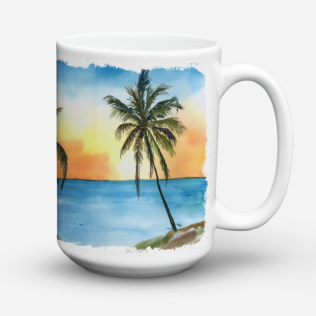 Palm Tree Ceramic Coffee Mug 15 oz Decorative Large C Handle Mug Cup for Tea, Cocoa Hot Chocolate