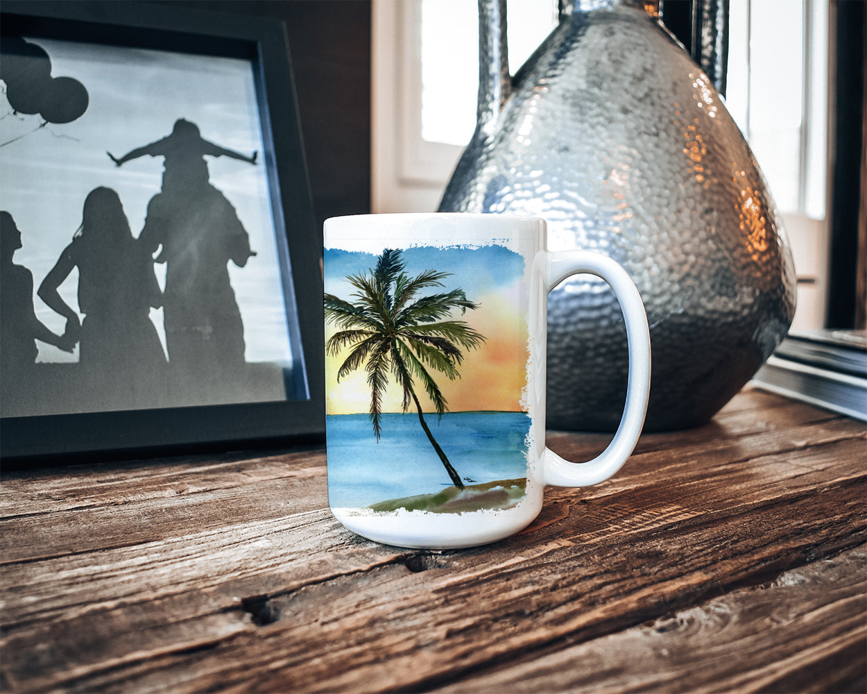 Palm Tree Ceramic Coffee Mug 15 oz Decorative Large C Handle Mug Cup for Tea, Cocoa Hot Chocolate