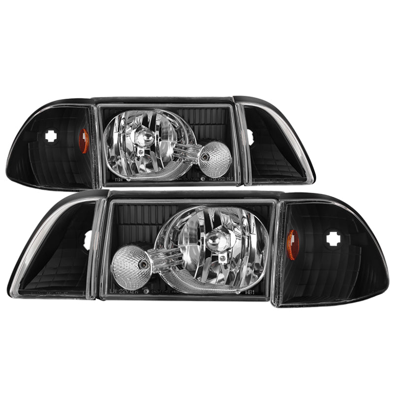 SPYDER xTune Ford Mustang 87-93 OEM style Headlights 6pcs Amber - Black HD-JH-FM87-6PC-AM-BK 9035265