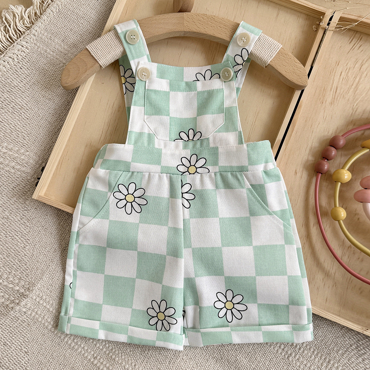 Childrens New Summer Checkered Suspender Pants For Babies
