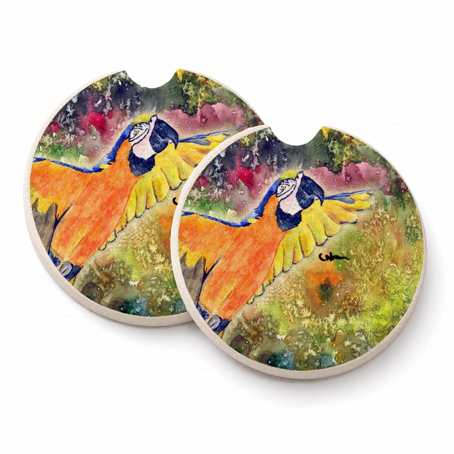 Parrot Parrot Head Set of 2 Cup Holder Car Coasters Absorbent Round Sandstone Coasters Gifts for Men or Women, 2.5, Multicolor