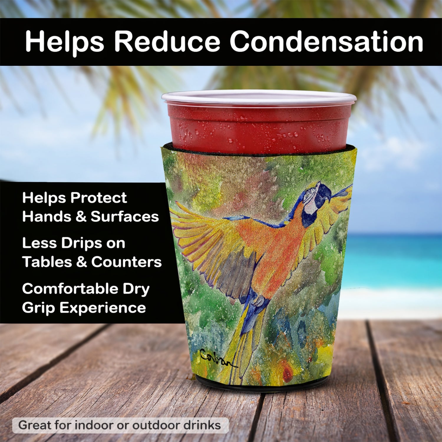 Parrot Parrot Head Red Cup Hugger Sleeve for 16–22 oz Party Cups, Insulated Foam Drink Holder for Iced Coffee, Tailgate & BBQ Reusable