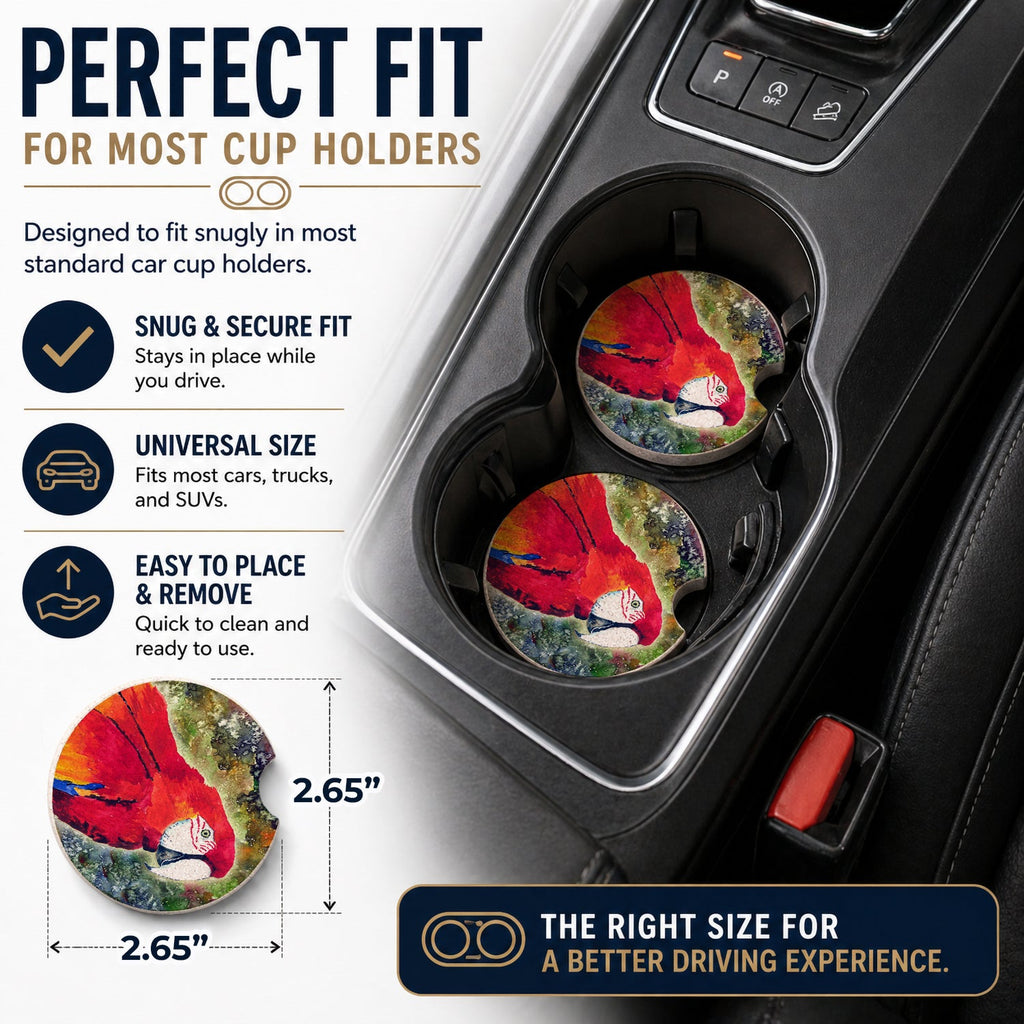 Parrot Parrot Head Set of 2 Cup Holder Car Coasters Absorbent Round Sandstone Coasters Gifts for Men or Women, 2.5, Multicolor