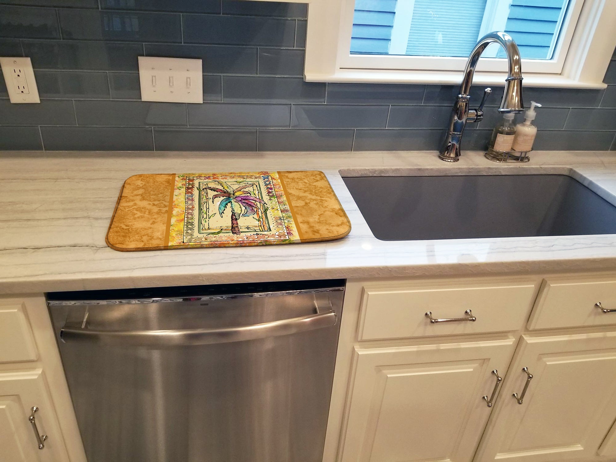 Palm Tree Dish Drying Mat Absorbent Dish Drying Mat Pad for Kitchen Counter Dish Drainer Mat for Countertop, 14 x 21", Multicolor