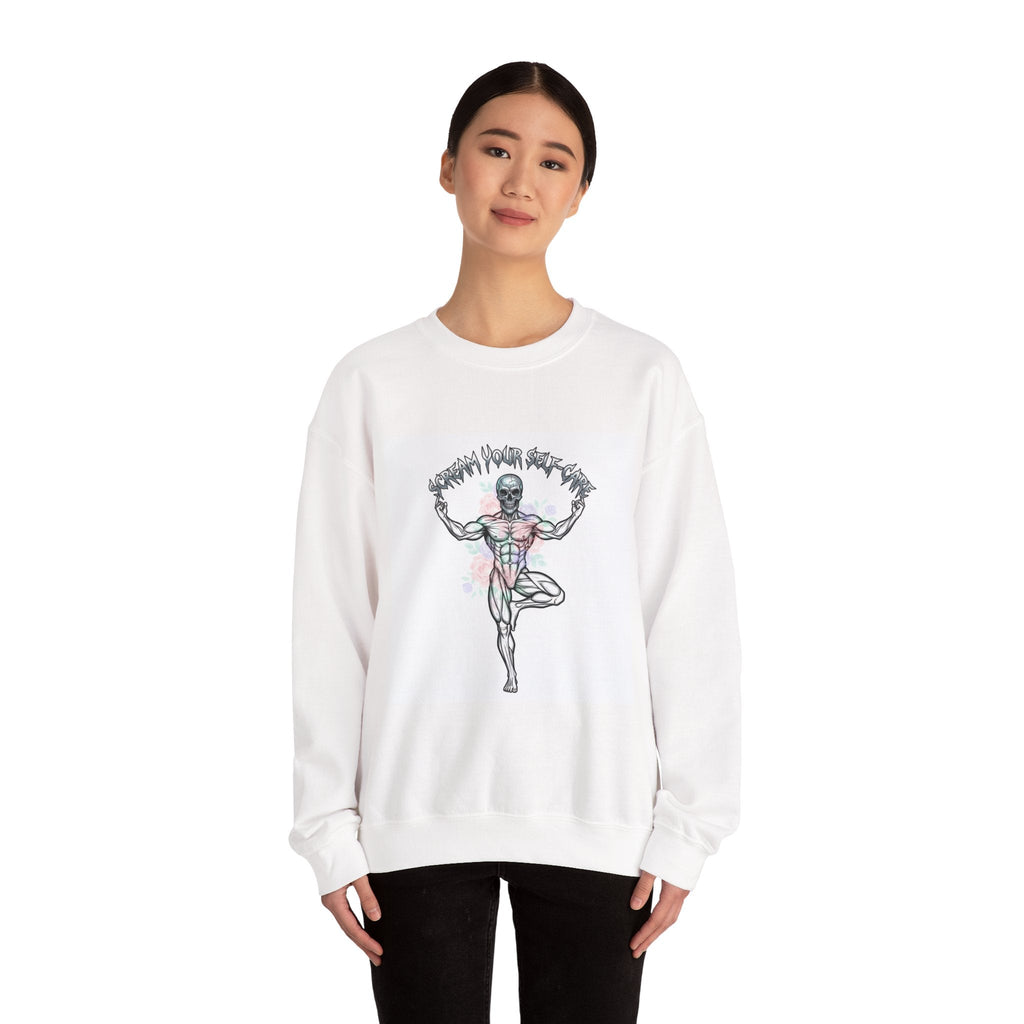 Loud Self-Care Metal Font Crewneck | gothic wellness quote, edgy self-care merch