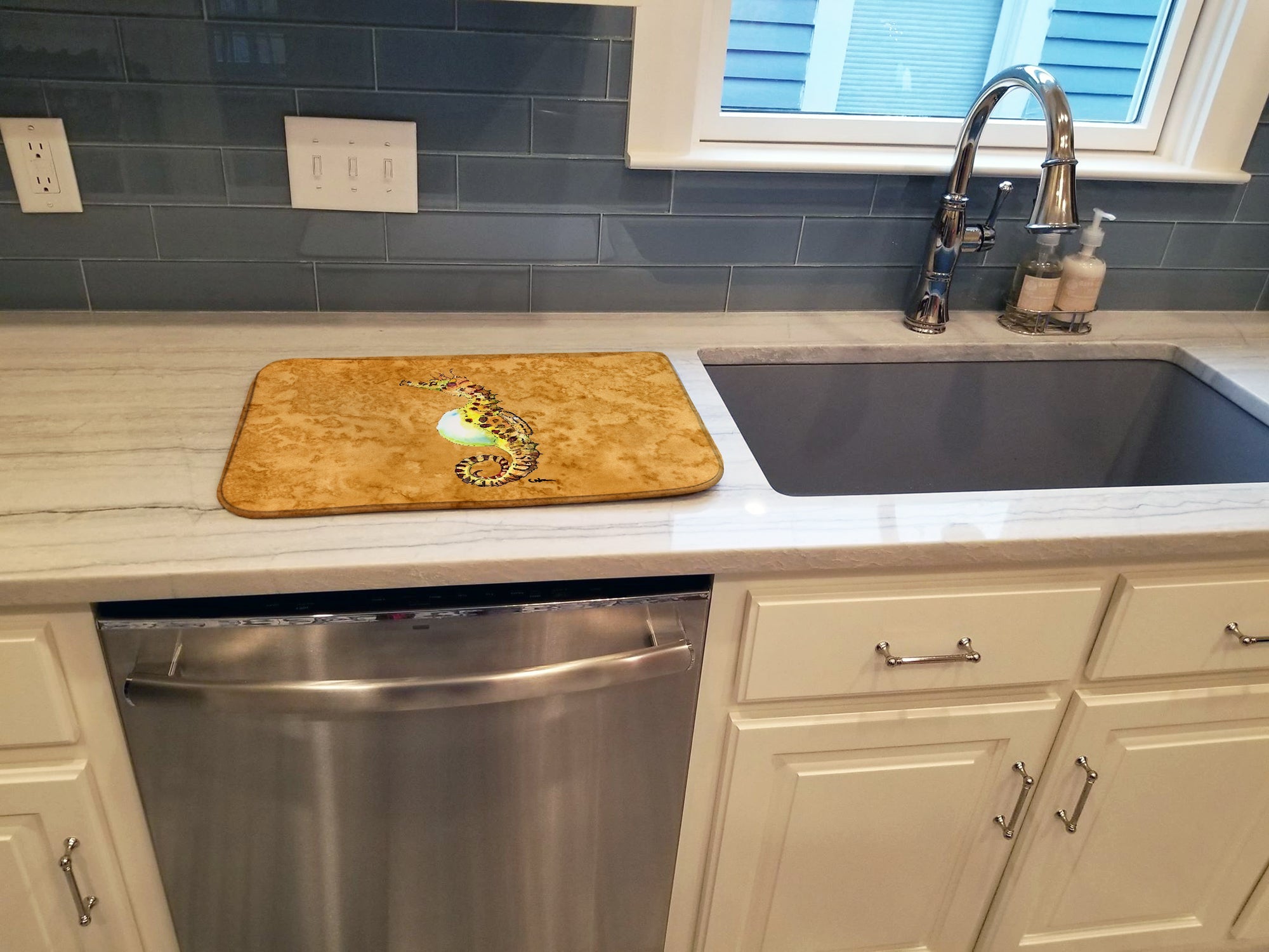 Seahorse Dish Drying Mat Absorbent Dish Drying Mat Pad for Kitchen Counter Dish Drainer Mat for Countertop, 14 x 21", Multicolor