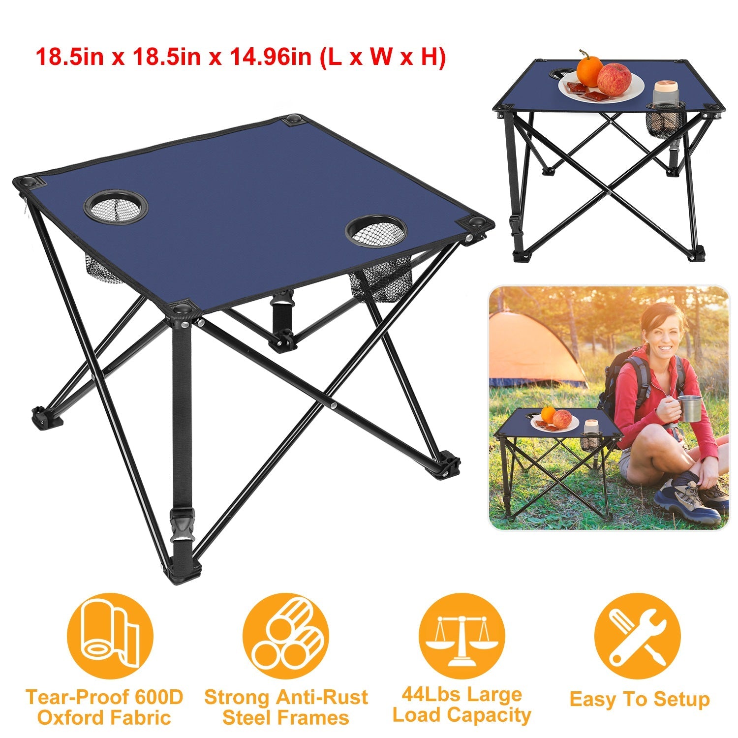 2Pcs Foldable Camping Table Portable Picnic Table Lightweight Travel Desk with 2 Cup Holders/Table Carrying Bag