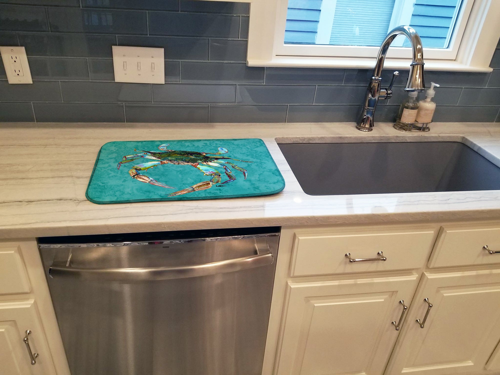 Crab Dish Drying Mat Absorbent Dish Drying Mat Pad for Kitchen Counter Dish Drainer Mat for Countertop, 14 x 21", Multicolor