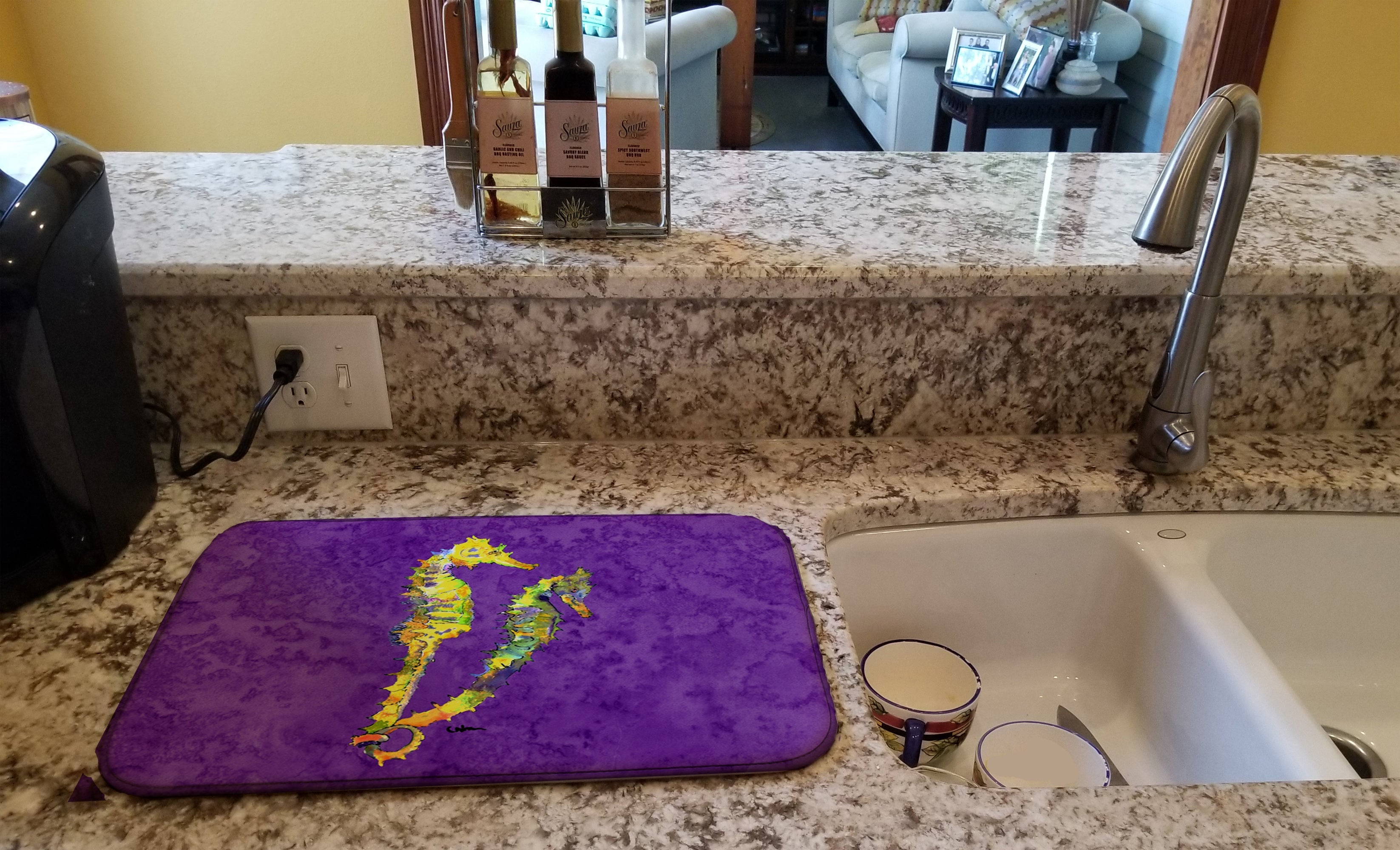 Seahorse Dish Drying Mat Absorbent Dish Drying Mat Pad for Kitchen Counter Dish Drainer Mat for Countertop, 14 x 21", Multicolor