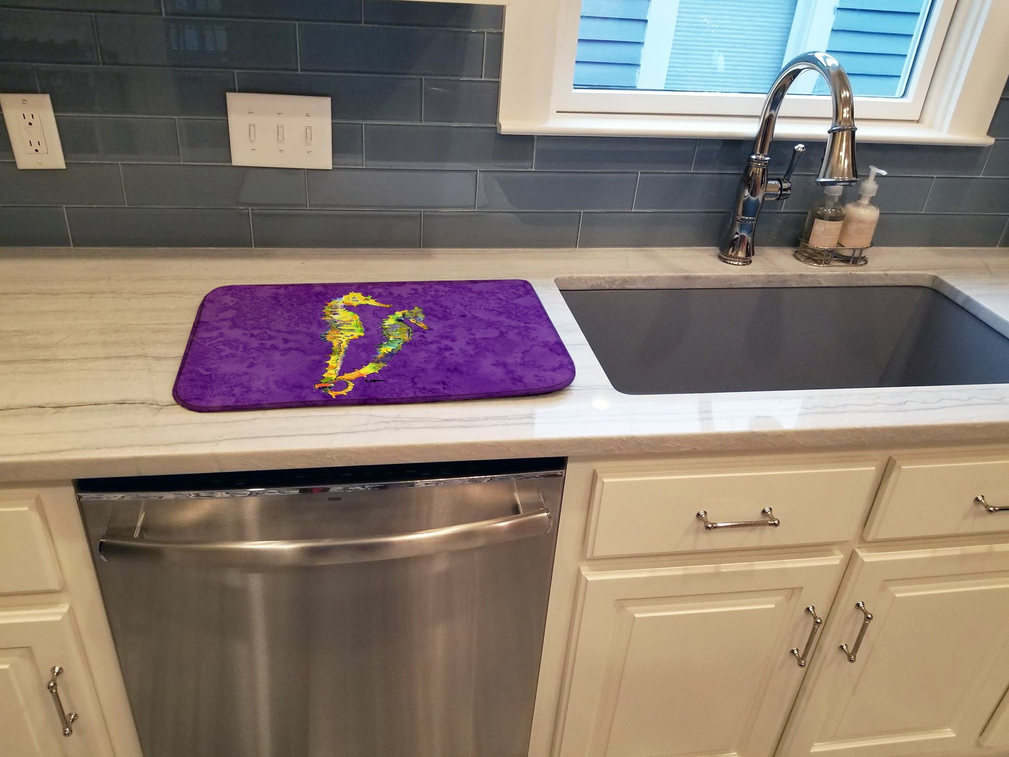 Seahorse Dish Drying Mat Absorbent Dish Drying Mat Pad for Kitchen Counter Dish Drainer Mat for Countertop, 14 x 21", Multicolor