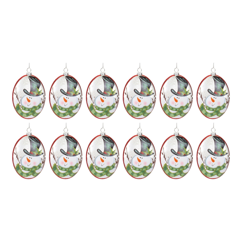 Glass Snowman Disc Ornament (Set of 12)