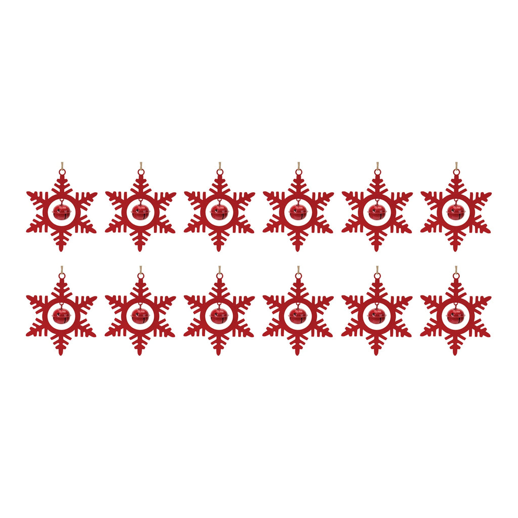 Metal Snowflake with Bell Ornament (Set of 12)