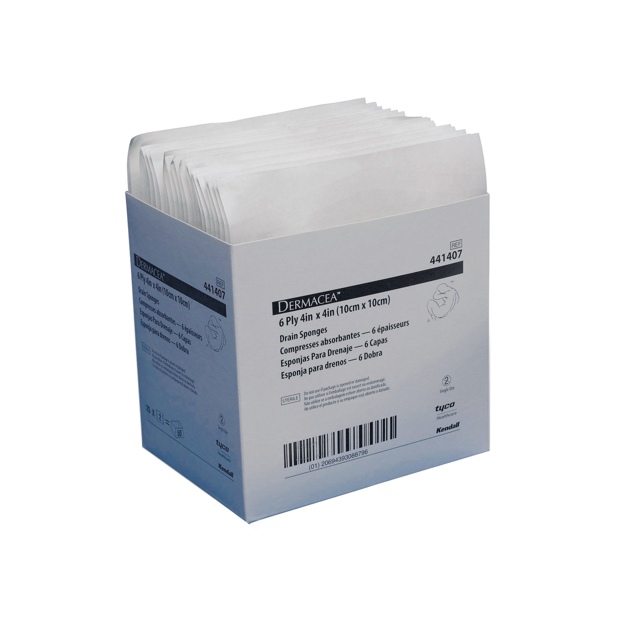 Dermacea™ Drain Sponge, 4 x 4 Inch, 6-Ply 441407