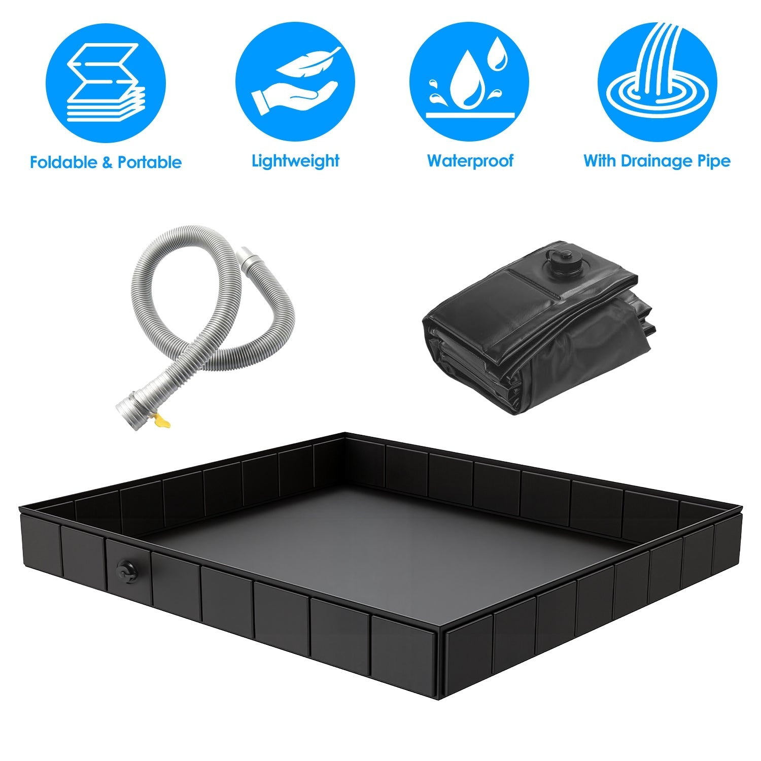 41x41x5.5in Portable Shower Pan Foldable Shower Basin Collapsible Camping Shower Tent Base with Detachable Drain Pipe for Indoor & Outdoor