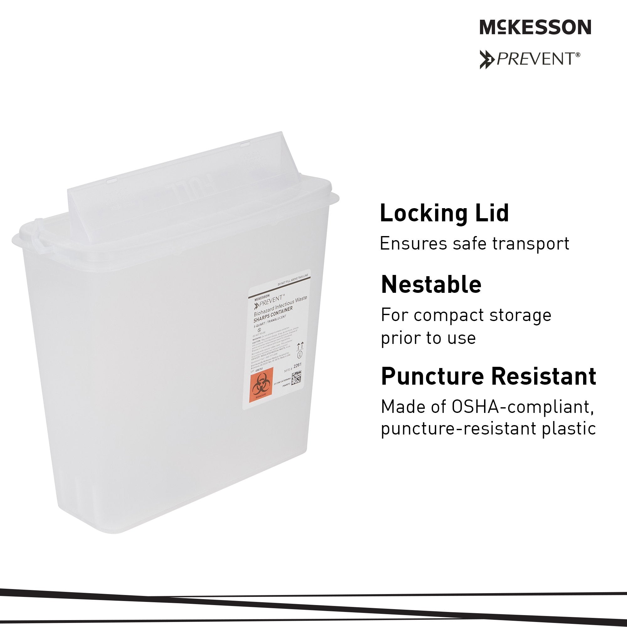 McKesson Prevent® Sharps Container, 1-1/4 Gallon, 10-3/4 x 10-1/2 x 4-3/4 Inch 2261