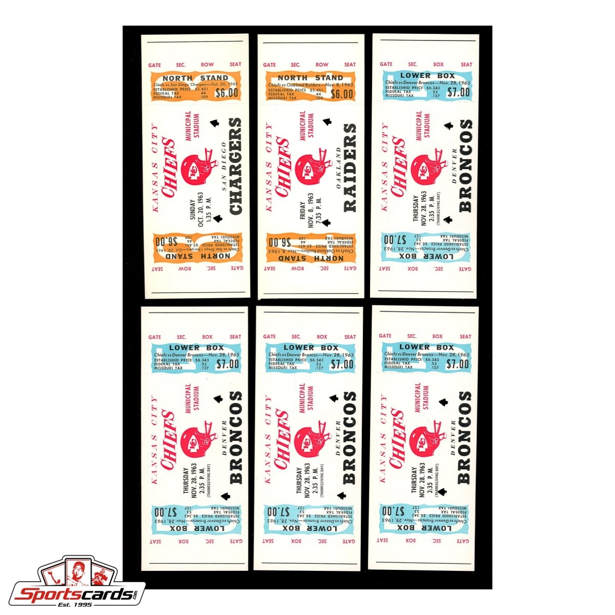 1963 Kansas City Chiefs Season Ticket Proofs Hoard Incl. Complete Books – (40) Tickets!