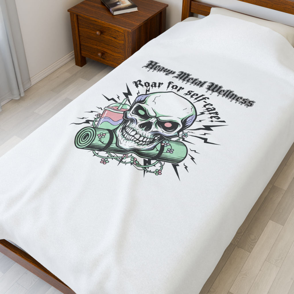 Heavy Metal Wellness Skull Self-Care Blanket | gothic wellness quote
