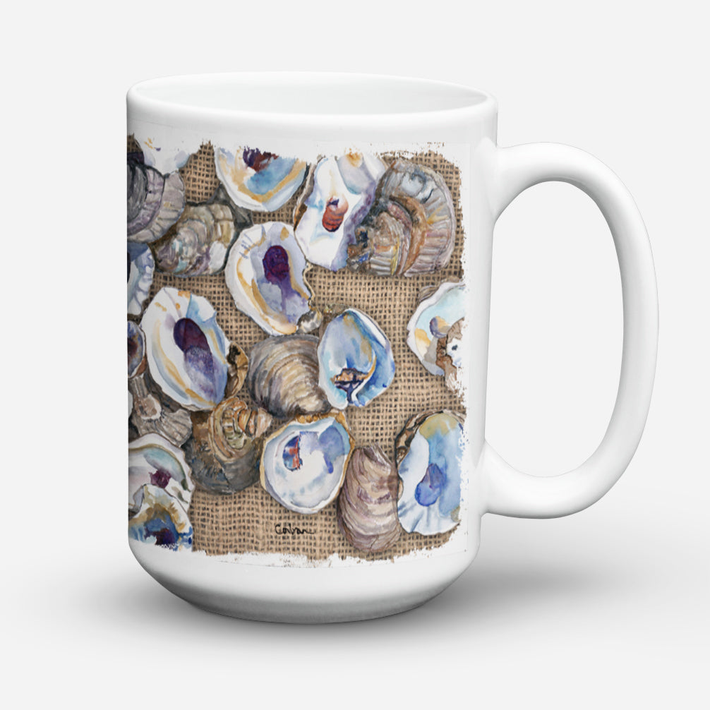 Oyster Ceramic Coffee Mug 15 oz Decorative Large C Handle Mug Cup for Tea, Cocoa Hot Chocolate