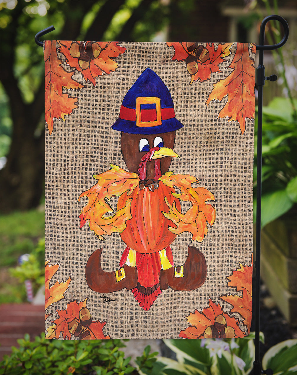 Thanksgiving Turkey Fleur de lis on Faux Burlap Garden Flag Mailbox Decorative Yard Banner Outside Patio Artwork for Flower Beds, Garden Size, Multicolor