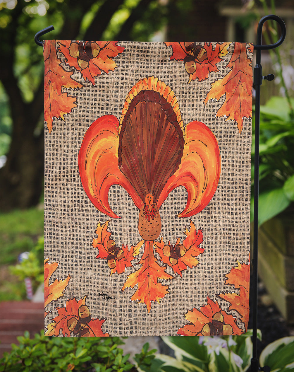 Thanksgiving Turkey Fleur de lis  on Faux Burlap Garden Flag Mailbox Decorative Yard Banner Outside Patio Artwork for Flower Beds, Garden Size, Multicolor