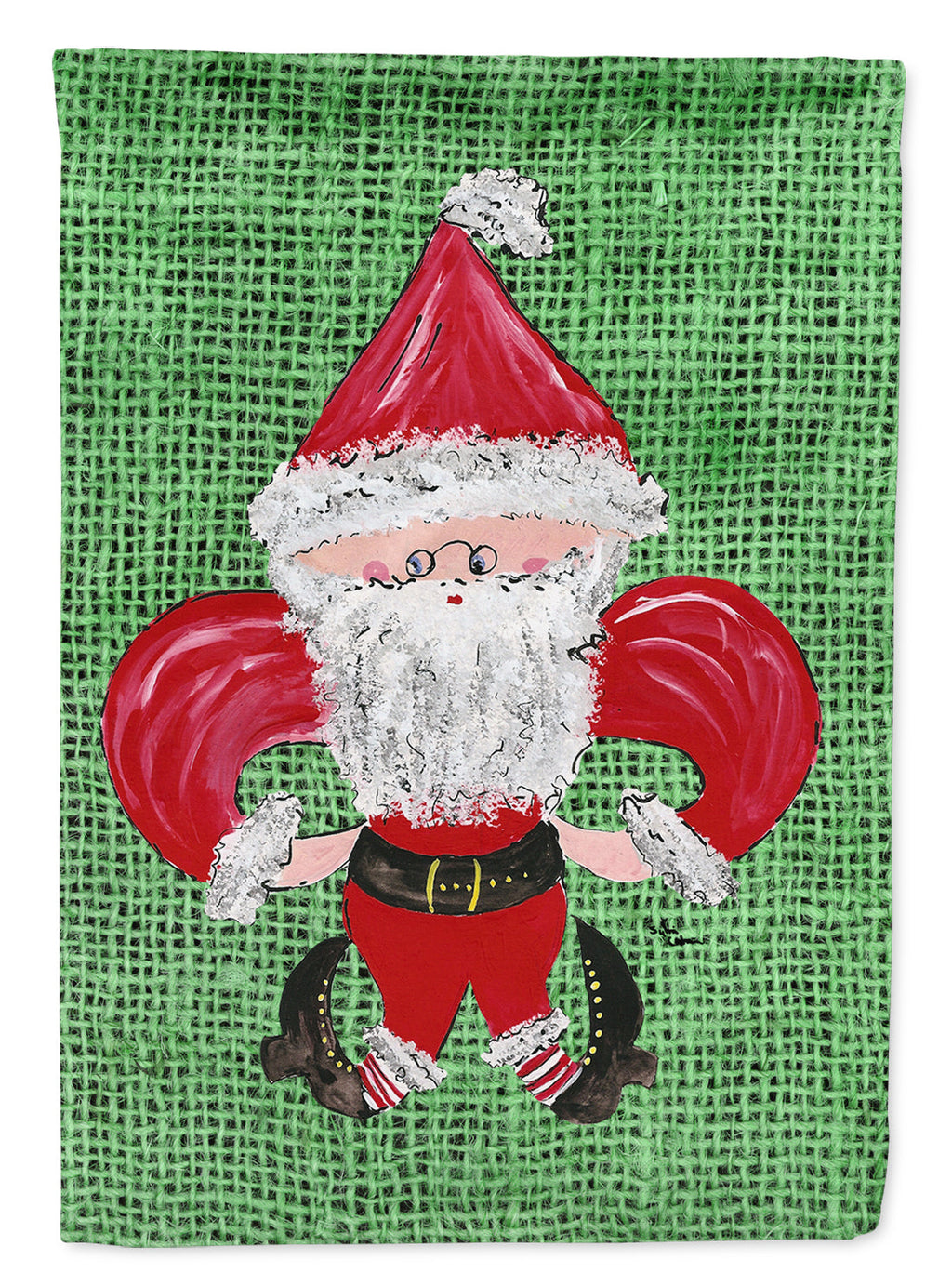 Christmas Santa Fleur de lis on Faux Burlap Garden Flag Mailbox Decorative Yard Banner Outside Patio Artwork for Flower Beds, Garden Size, Multicolor