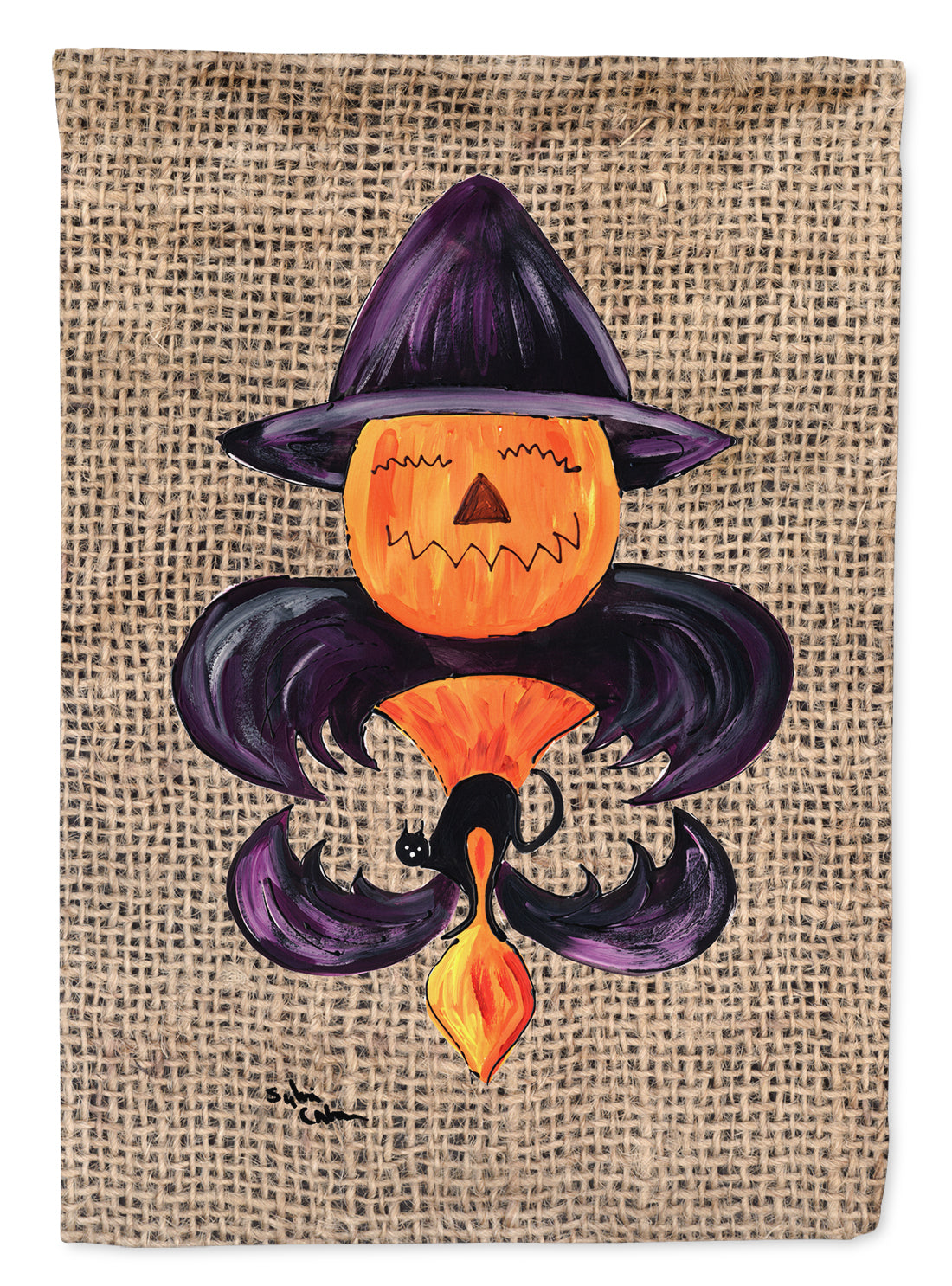 Halloween Pumpkin and Bat Fleur de lis on Faux Burlap Garden Flag Mailbox Decorative Yard Banner Outside Patio Artwork for Flower Beds, Garden Size, Multicolor