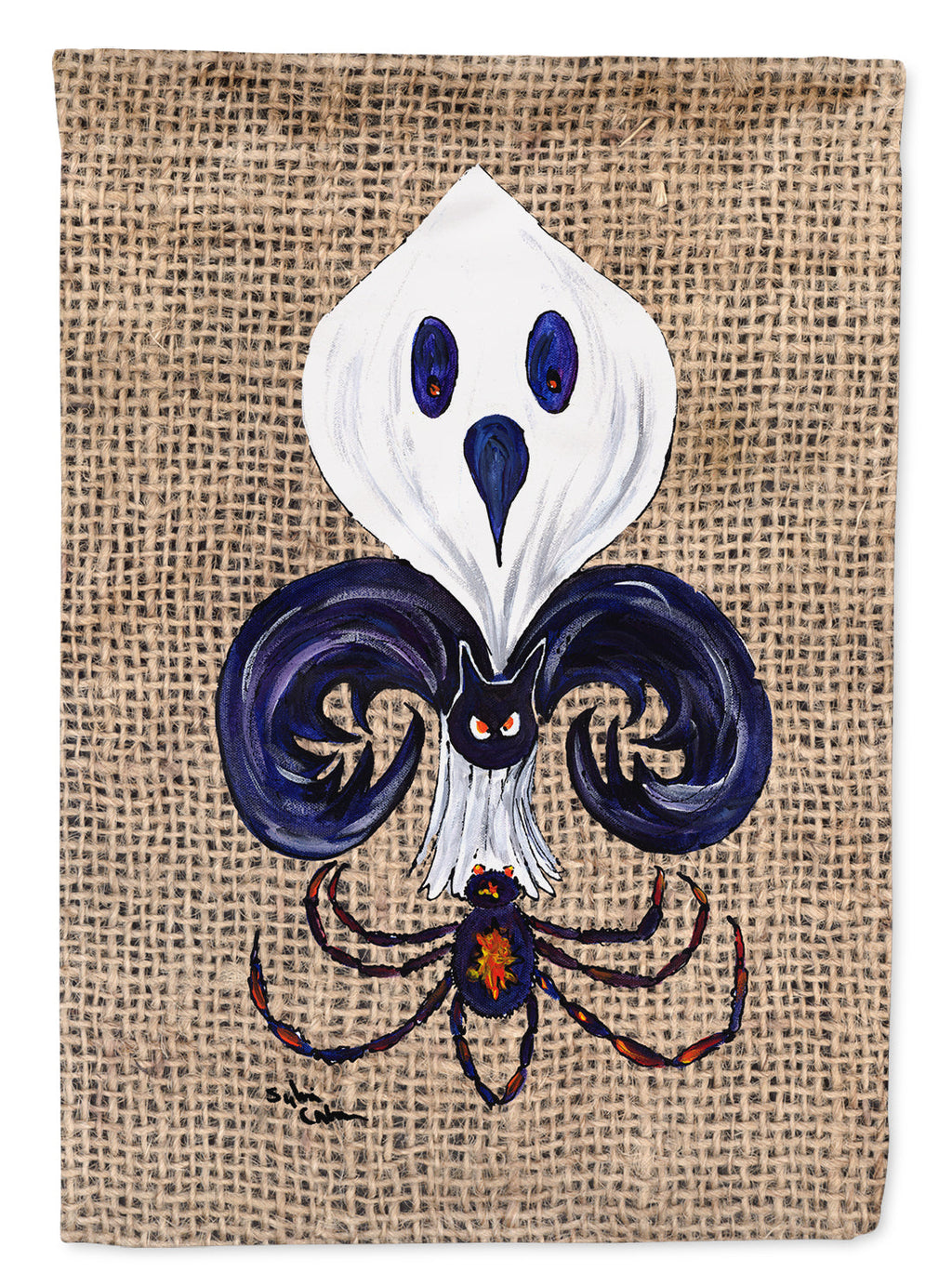 Halloween Ghost Bat and Spider Fleur de lis on Faux Burlap Garden Flag Mailbox Decorative Yard Banner Outside Patio Artwork for Flower Beds, Garden Size, Multicolor