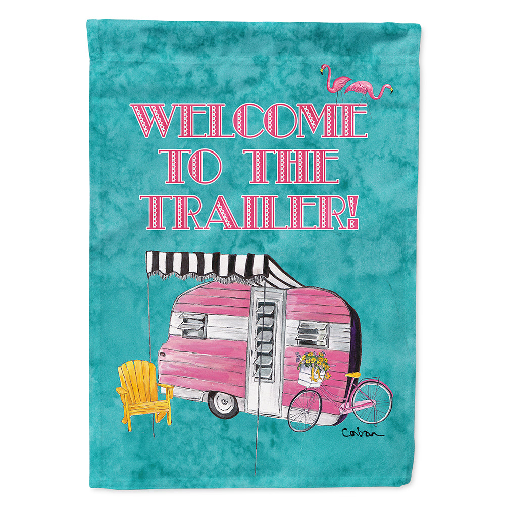 Welcome to the Trailer Retro Glamping Trailer House Flag 28x40 Porch Sleeve Pole Decorative Outside Yard Banner Artwork Wall Hanging, Polyester
