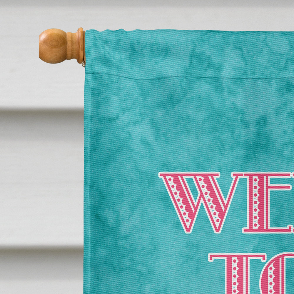 Welcome to the Trailer Retro Glamping Trailer House Flag 28x40 Porch Sleeve Pole Decorative Outside Yard Banner Artwork Wall Hanging, Polyester