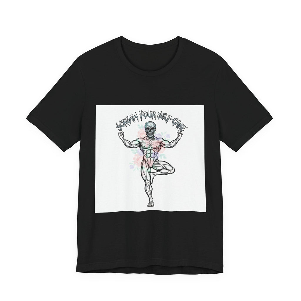 Hard Rock Motivational Skull Yoga Tee | metal font shirt, gothic wellness quote