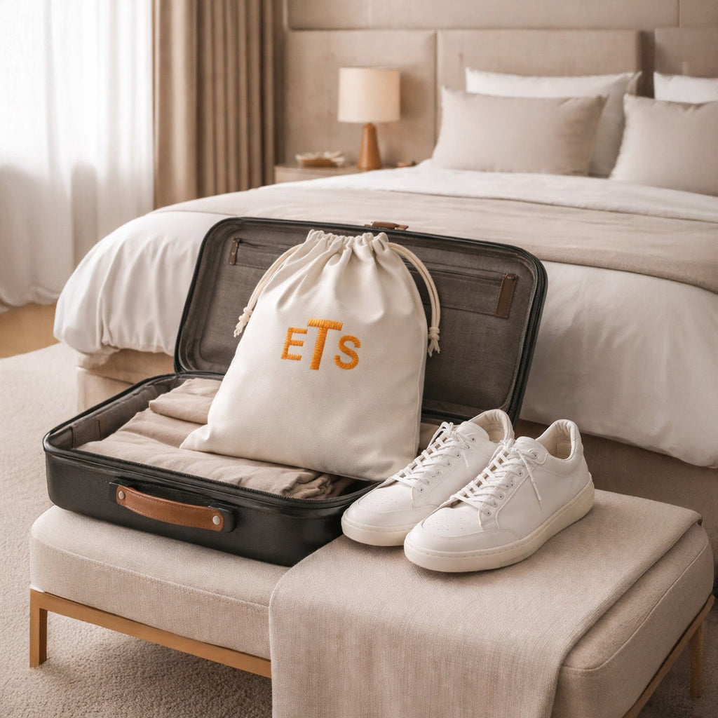 Personalized Embroidered Shoe Pouch – Drawstring Travel Bag