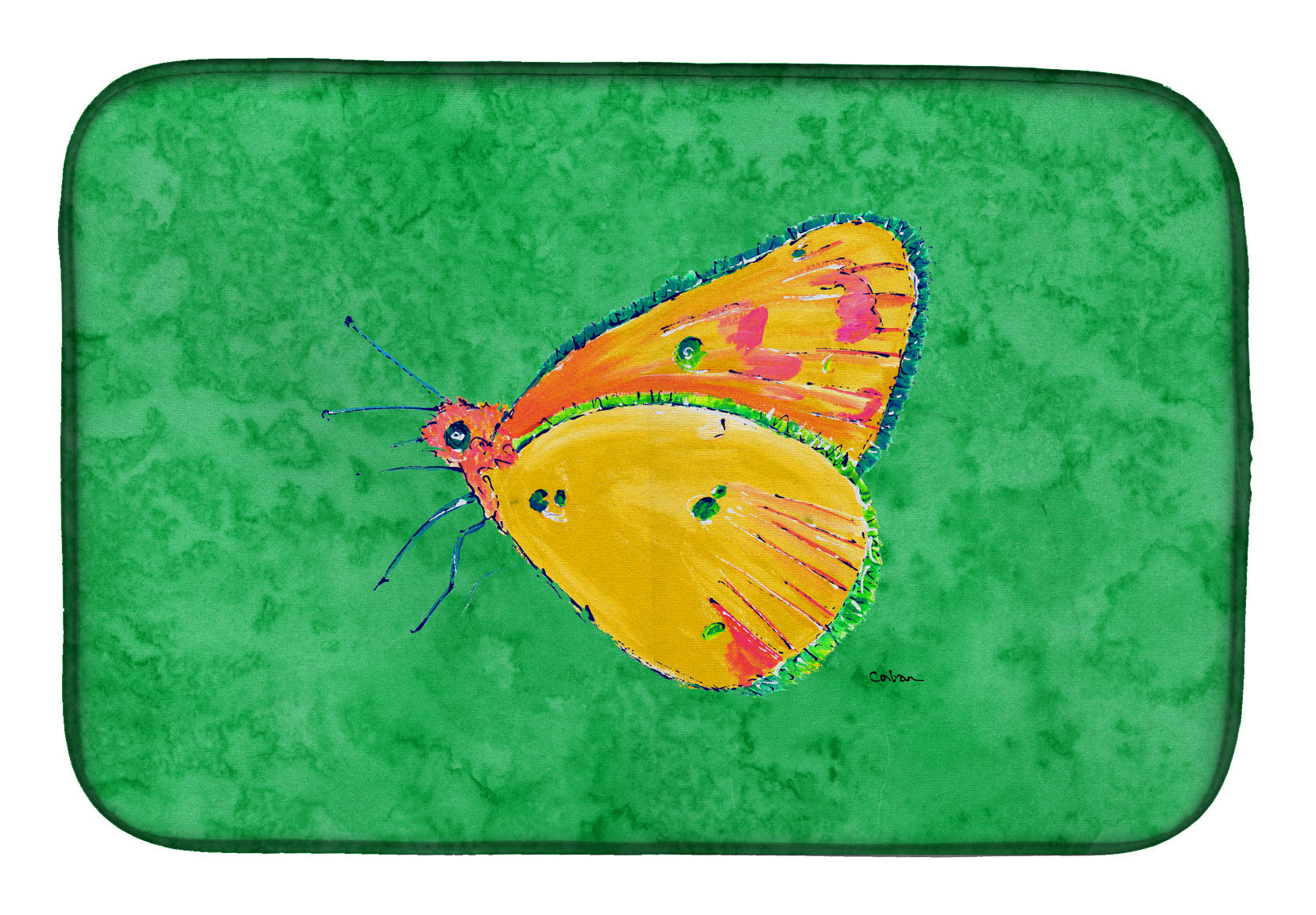 Butterfly Orange on Green Dish Drying Mat Absorbent Dish Drying Mat Pad for Kitchen Counter Dish Drainer Mat for Countertop, 14 x 21", Multicolor