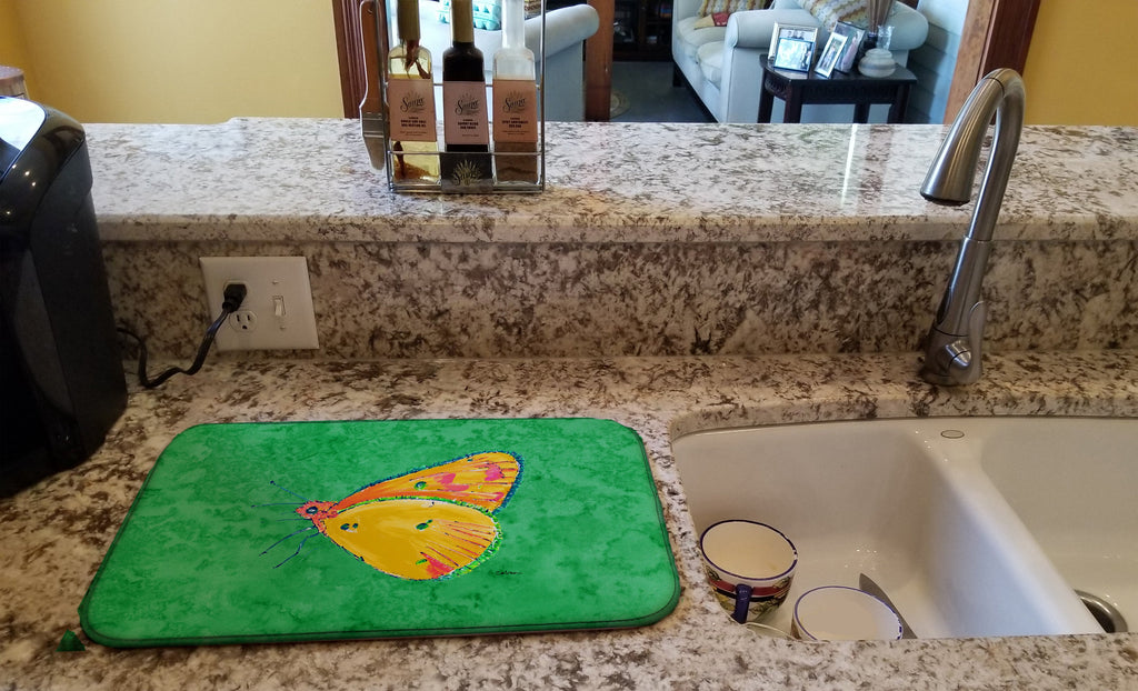 Butterfly Orange on Green Dish Drying Mat Absorbent Dish Drying Mat Pad for Kitchen Counter Dish Drainer Mat for Countertop, 14 x 21", Multicolor
