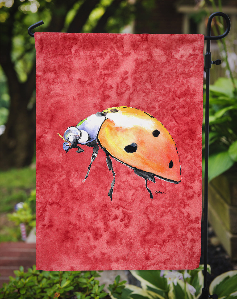 Lady Bug on Red Garden Flag Mailbox Decorative Yard Banner Outside Patio Artwork for Flower Beds, Garden Size, Multicolor