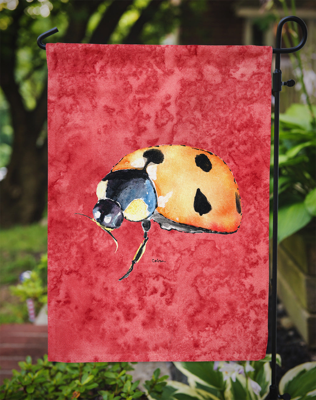 Lady Bug on Red Garden Flag Mailbox Decorative Yard Banner Outside Patio Artwork for Flower Beds, Garden Size, Multicolor