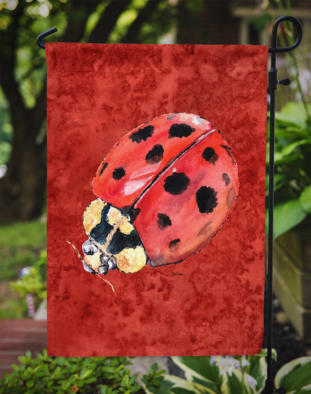 Lady Bug on Deep Red Garden Flag Mailbox Decorative Yard Banner Outside Patio Artwork for Flower Beds, Garden Size, Multicolor