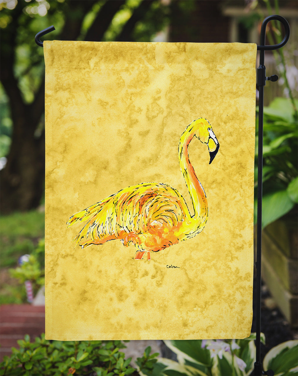 Flamingo on Yellow Garden Flag Mailbox Decorative Yard Banner Outside Patio Artwork for Flower Beds, Garden Size, Multicolor