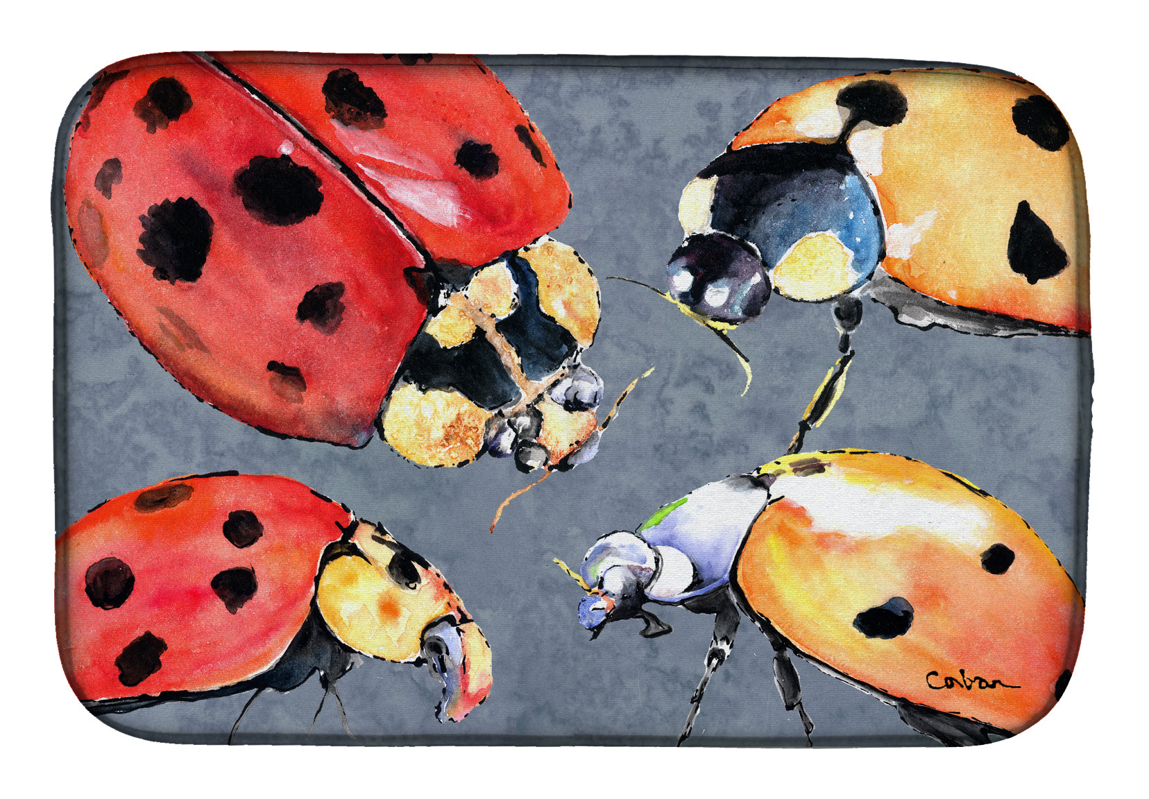 Lady Bug Multiple Dish Drying Mat Absorbent Dish Drying Mat Pad for Kitchen Counter Dish Drainer Mat for Countertop, 14 x 21", Multicolor