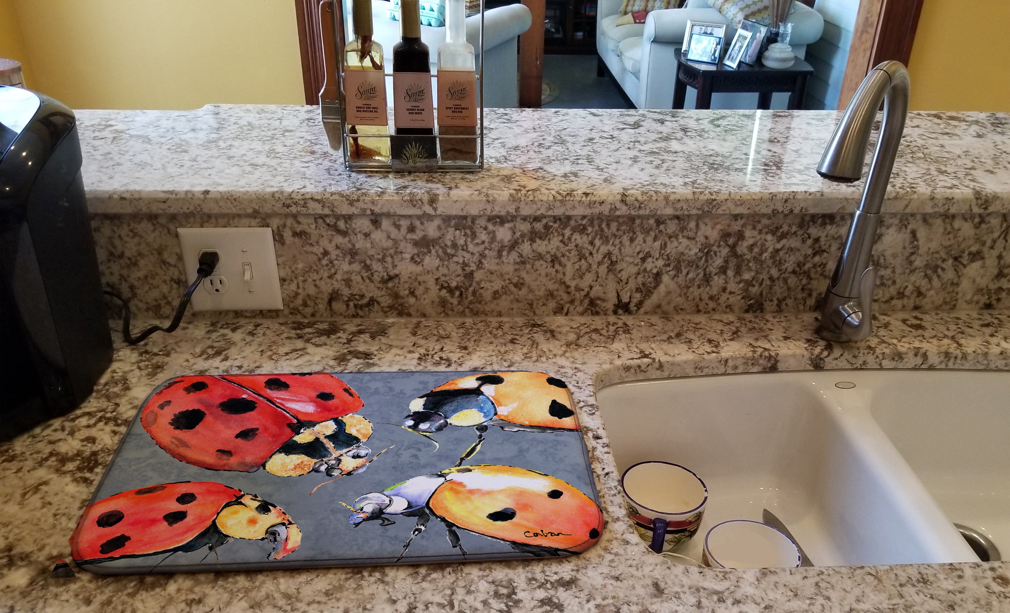 Lady Bug Multiple Dish Drying Mat Absorbent Dish Drying Mat Pad for Kitchen Counter Dish Drainer Mat for Countertop, 14 x 21", Multicolor